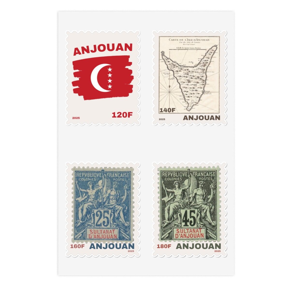 Anjouan Local Post Flag Map Stamps - Image 3