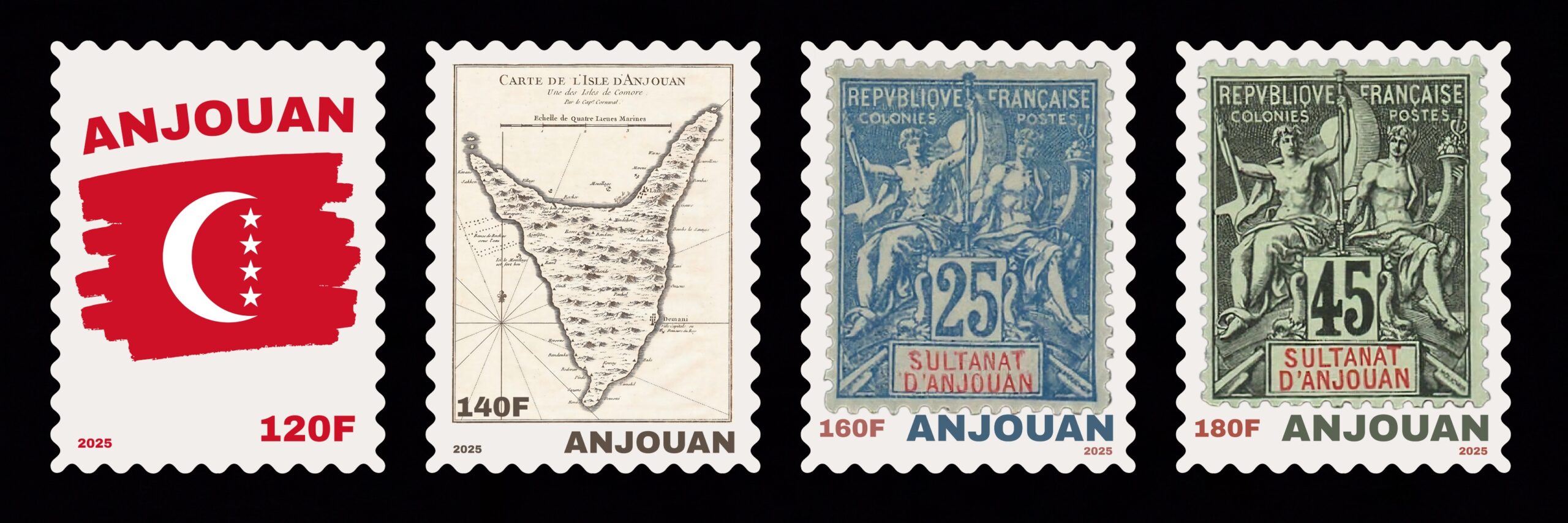 Anjouan Local Post Flag Map Stamps - Image 2