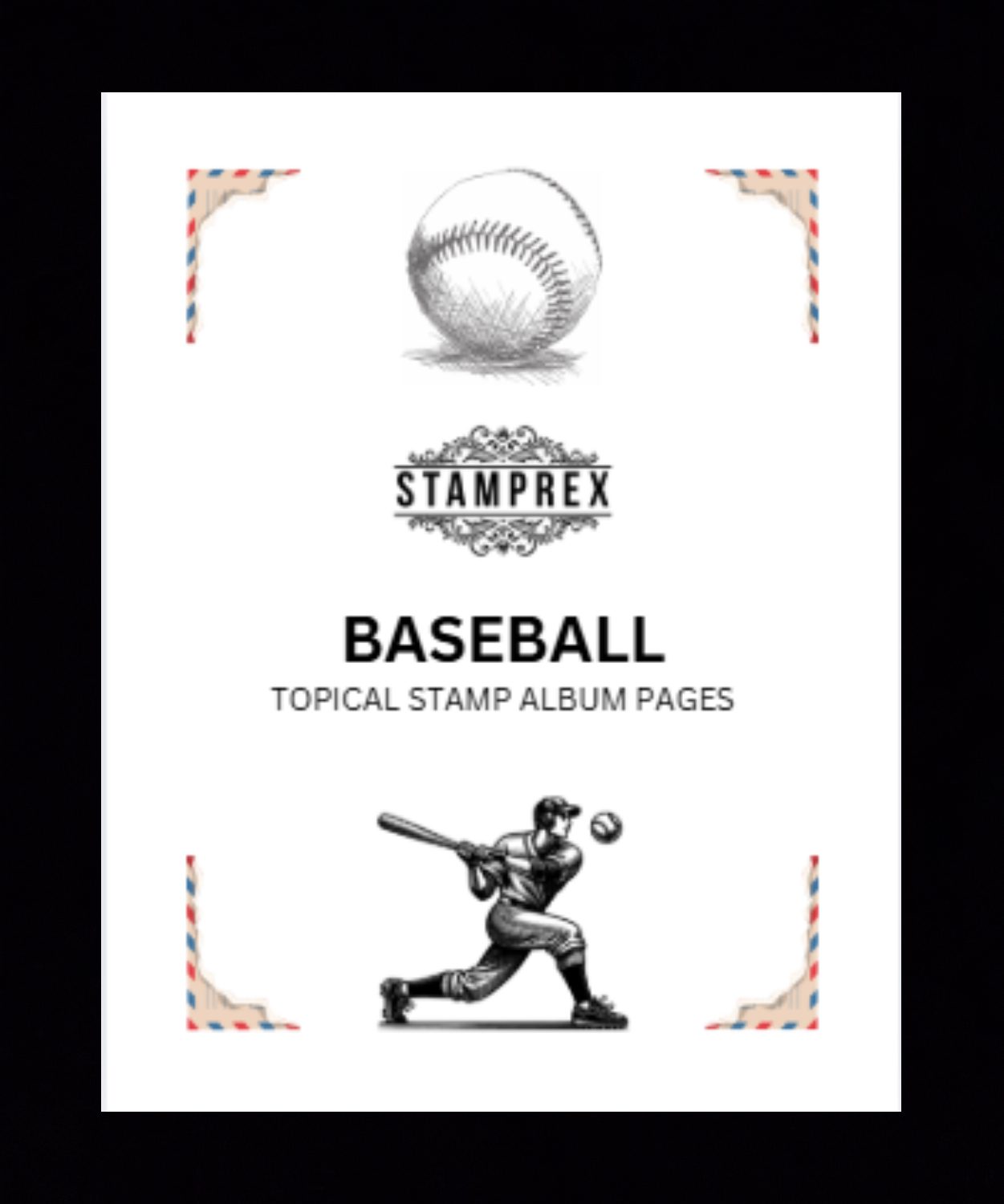 Baseball Topical Blank Stamp Album Pages