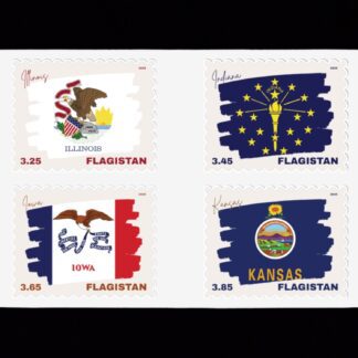 Flagistan Post US States Flags of Illinois Indiana Iowa Kansas Stamps