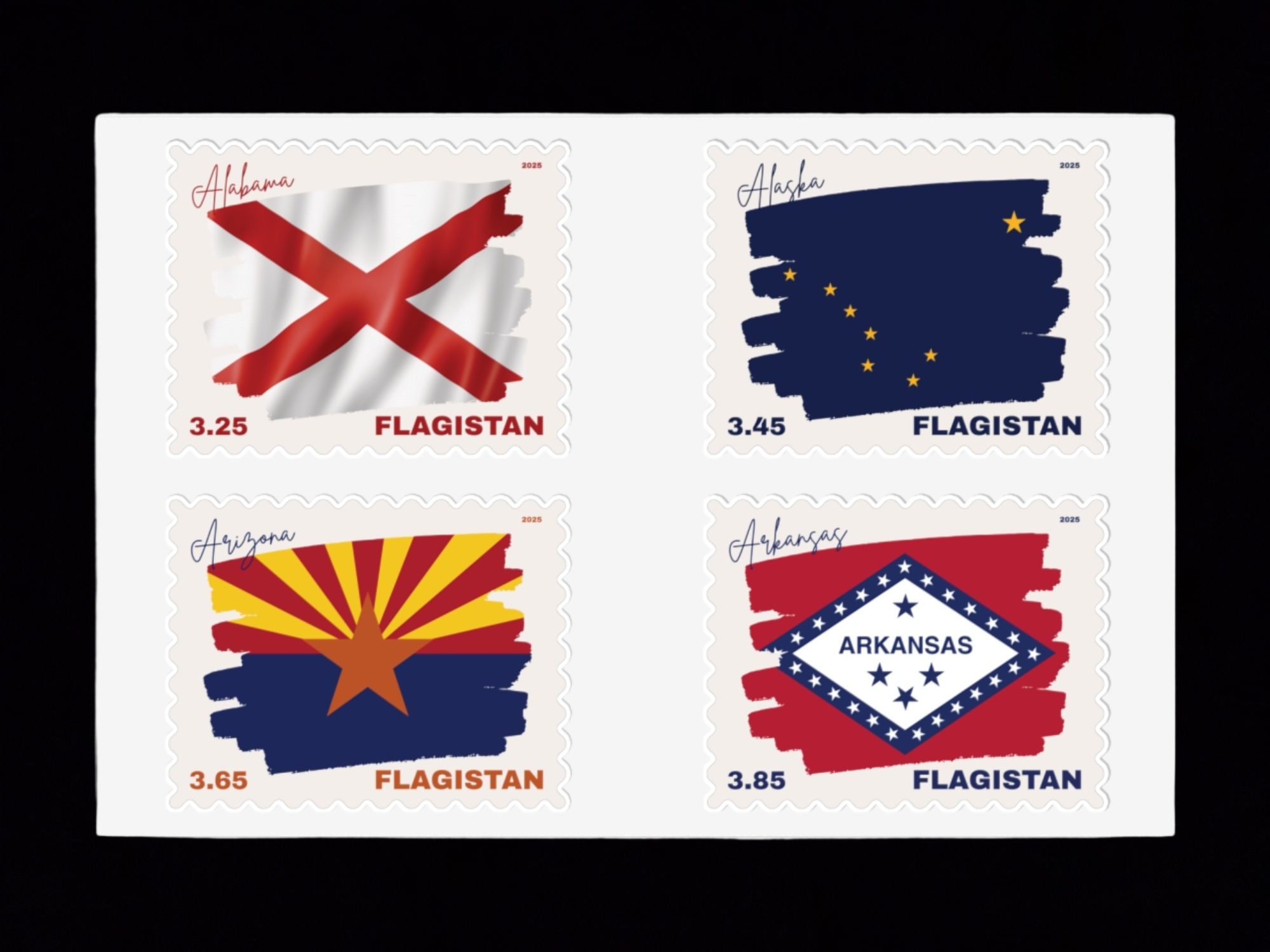 Flagistan Post US States Flags of Alabama Alaska Arizona Arkansas Stamps