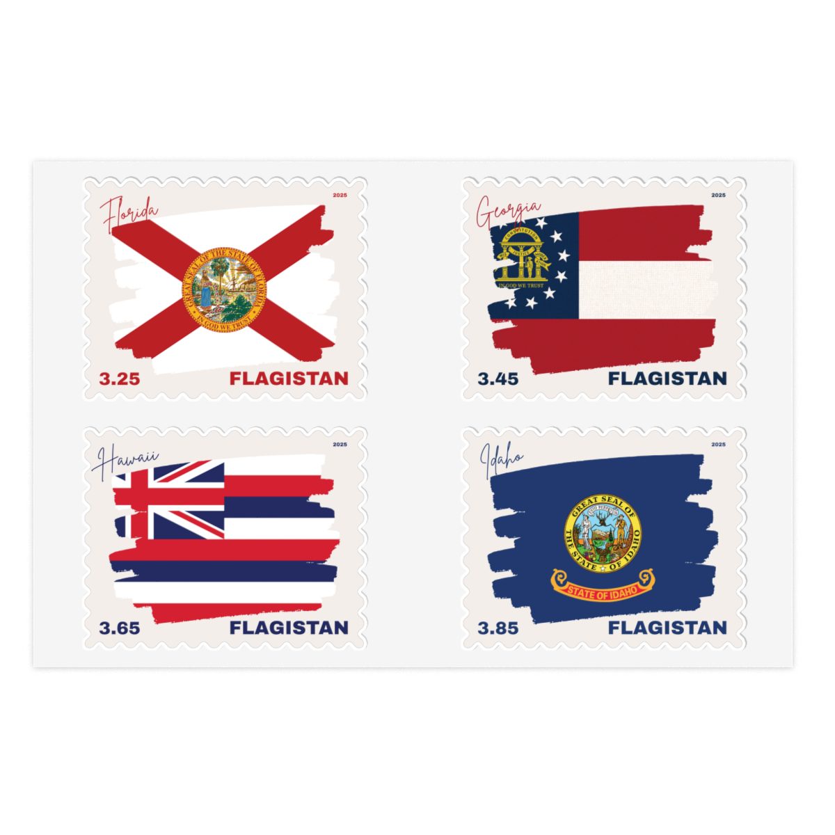 Flagistan Post US States Flags of Florida Georgia Hawaii Idaho Stamps - Image 3