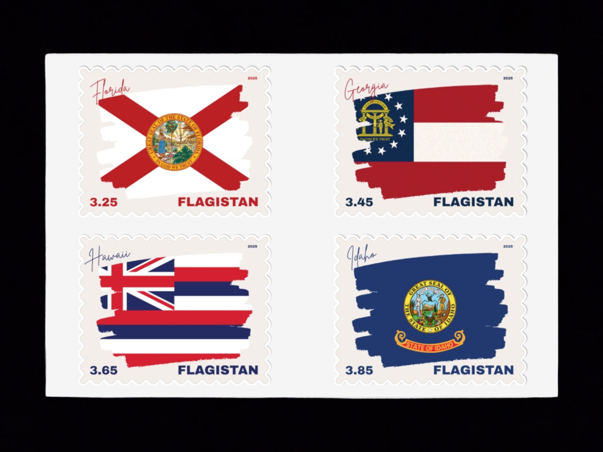 Flagistan Post US States Flags of Florida Georgia Hawaii Idaho Stamps